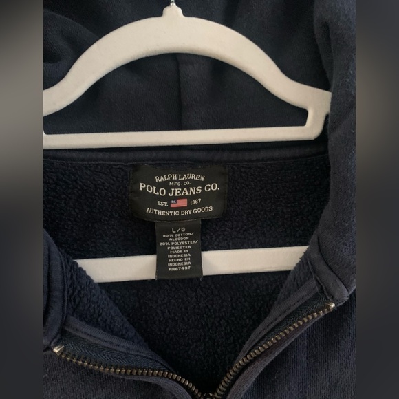 Vintage Polo Jeans Ralph Lauren Blue and yellow hoodie Men’s Large - Picture 4 of 7